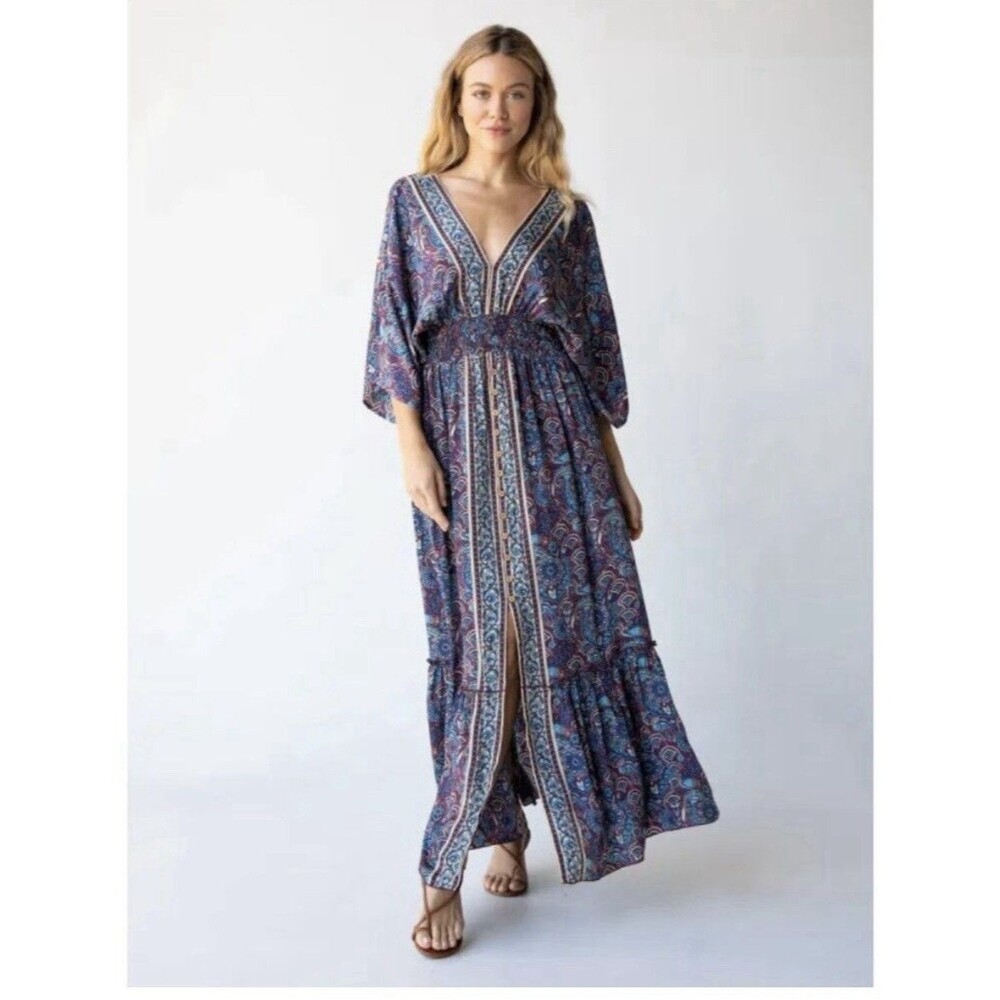 Natural Life Celia Button Front Maxi Dress Bohemian S
